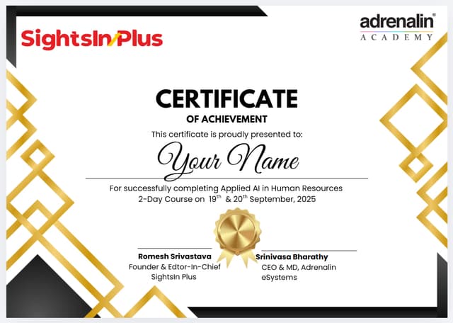 Sample certification awarded on course completion